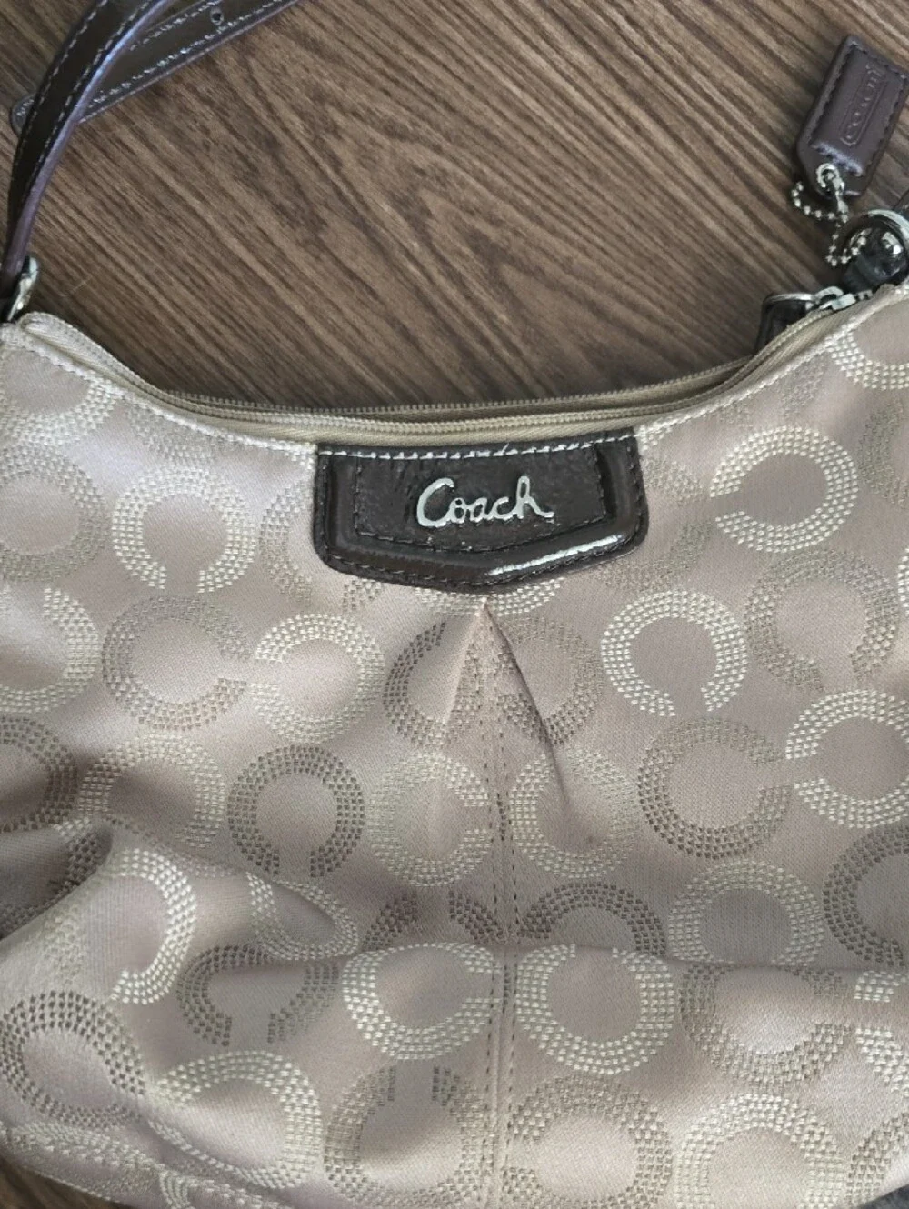 Coach Beige Signature Crossbody with Brown Trim